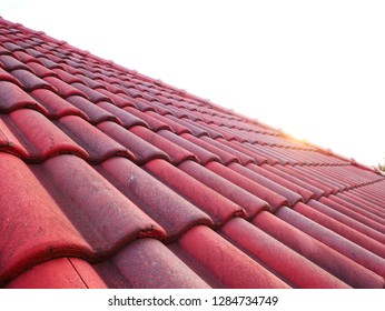 Red roof tile background,old roof texture