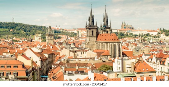 Red roofs, cathedral and Palace of Prague, Czech Republic