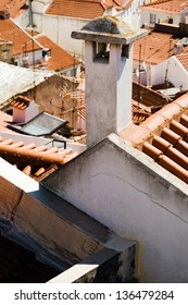 Red rooftops and chimney, Lisbon, Portugal