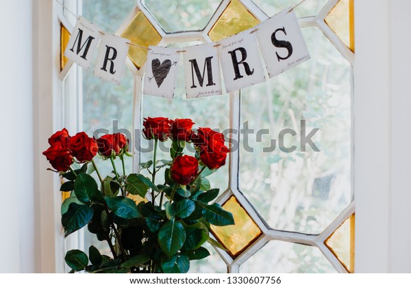 Red Rose Bouquet Window Sill Decoration Stock Photo Edit Now