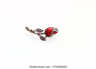 Red Rose Ornate Sterling Silver Brooch