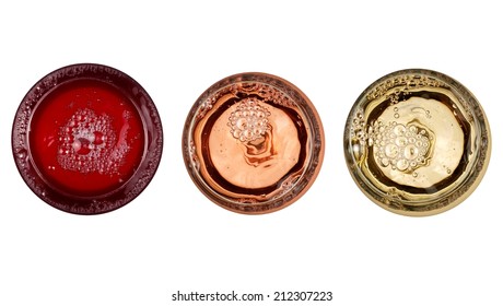 Red, Rose And White Wine Glasses, Top View