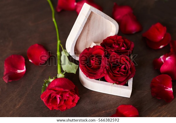 Red Roses Box Shape Heart Valentine Royalty Free Stock Image