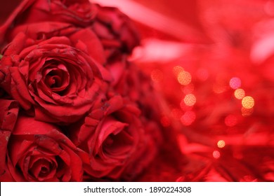 Red Roses Valentines Day Background. Flowers Composition