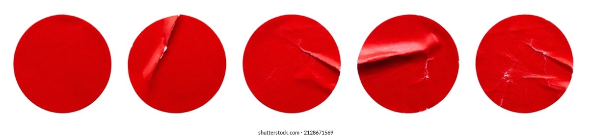 Red round paper sticker label set isolated on white background - Shutterstock ID 2128671569