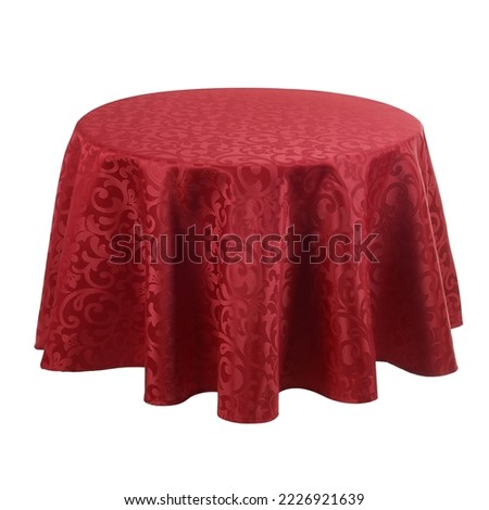 Red round table cover isolated on white with pattern