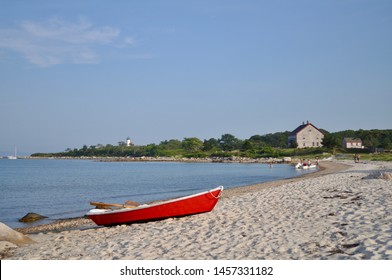 Red Rowboat On Sandy Beach Elizabeth Islands