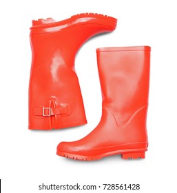 Red Rubber Boots On White Background