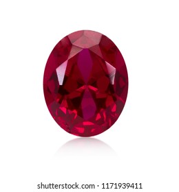 Red Ruby Gem Stone Oval Cut On White Background Isolate