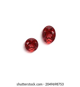 Red Ruby Gem Stone Round And Oval Cut On White Background Isolate