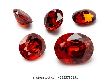 Red Ruby gemstone Round Cut isolate on white background, close up shot
