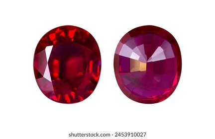 Red Ruby gemstone Round Cut isolate on white background, close up shot