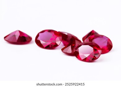 Red Ruby gemstone Round Cut isolate on white background, close up shot