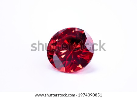 Red Ruby gemstone Round Cut isolate on white background, close up shot