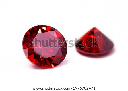 Red Ruby gemstone Round Cut isolate on white background, close up shot