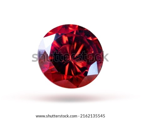 Red Ruby gemstone Round Cut isolate on white background, close up shot