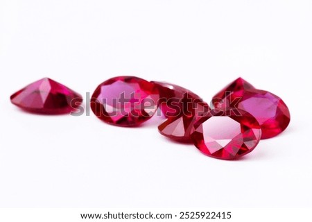 Red Ruby gemstone Round Cut isolate on white background, close up shot