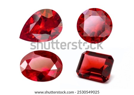 Red Ruby gemstone Round Cut isolate on white background, close u