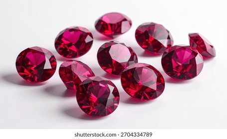 Red Ruby Gemstone of Round Shape Same Size laying on Table of Gemologist
