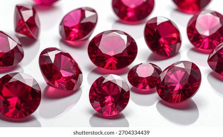 Red Ruby Gemstones Round Shape Uneven Sizes Laying on Table
