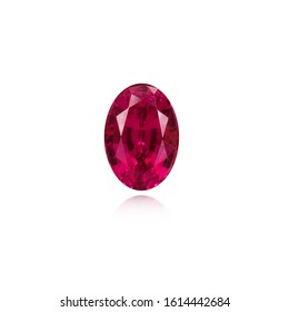 Red Ruby Natural Gem Stone Oval Cut On White Background Isolate