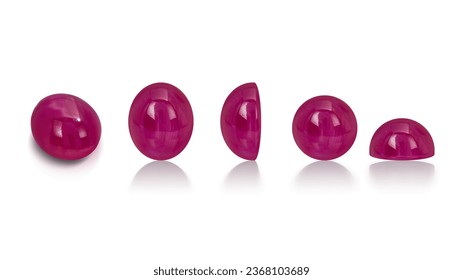 Red  Ruby Oval and round shape Cabochon Cut Natural Gems on white isolate