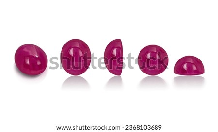 Red  Ruby Oval and round shape Cabochon Cut Natural Gems on white isolate
