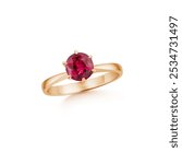 red ruby ring with rose gold on white isolate