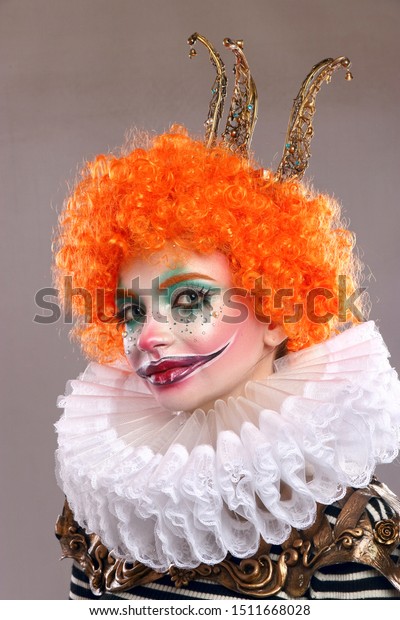 Red Sad Clown Beautiful Girl Bright Stock Image Download Now