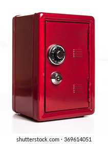 Red Safe Deposit Box On A White Background