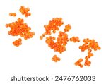 Red salmon caviar isolated on a white background, view from above. Delicious red caviar.