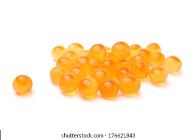 Red salted caviar on white background