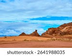 Red Sandstone Formations and Dramatic Sky in Desert Amphitheater Low Perspective