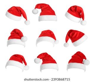 Red Santa Claus hat isolated on white, set - Powered by Shutterstock