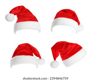 Red Santa Claus hat isolated on white, set - Powered by Shutterstock