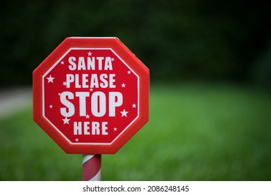 Red Santa Stop Here Sign