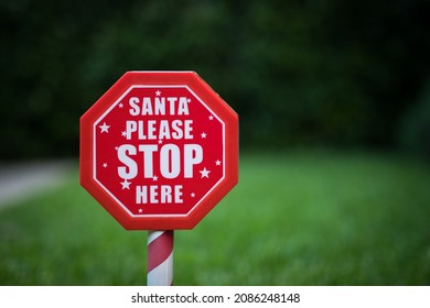 Red Santa Stop Here Sign