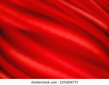 Red Satin Fabric Surface Background Rippled.smooth Wavy. Bright Color Smooth And Shiny.