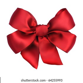 Red satin gift bow. Ribbon. Isolated on white - Shutterstock ID 64255993