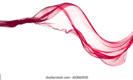 Red Scarf In The Wind , Isolated On White Background