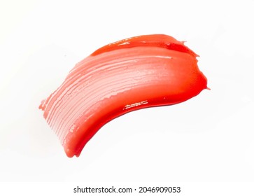 Red scarlet tint lipstick swatch smudge lip gloss isolated white background 