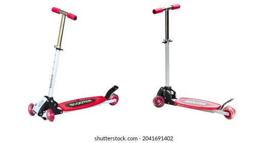 Red scooter isolated white background 