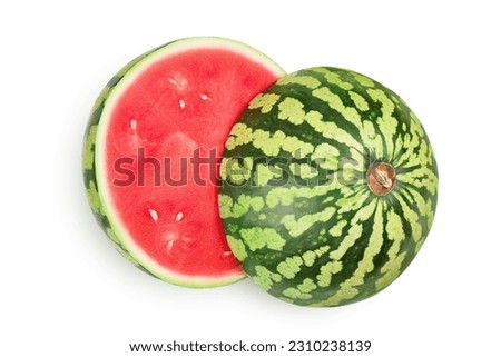 Red seedless watermelon isolated on white background. Top view. Flat lay