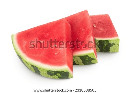 Red seedless watermelon slices isolated on white background with full depth of field.