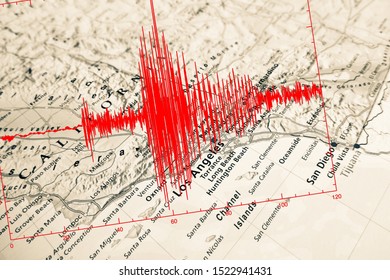 Red Seismic Wave Over Los Angeles Map