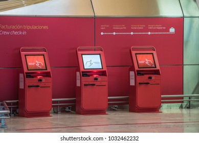 Red Self Machines Check-in Service At The Airport Kiosk