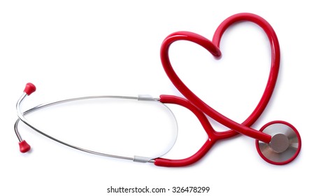 red shape heart stethoscope isolated on white