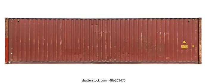 Red shipping container grooved wall straight length frontal tileable texture weathered with some dents rust and scratches isolated on white background