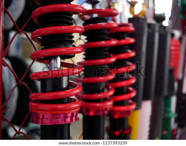 red shock absorbers of
car.