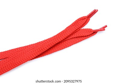 Red shoe laces isolated on white background